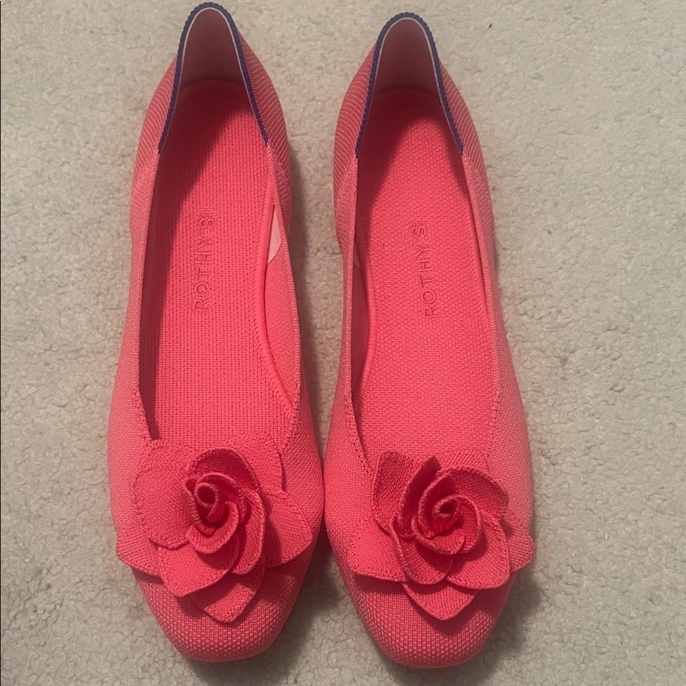 Rothy's Coral Flats with Floral Accent